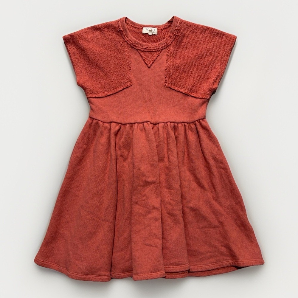 Roolee Kids Girls 9-10 French Terry Dress Deconstructed Raw Hem Knit Boho Rust